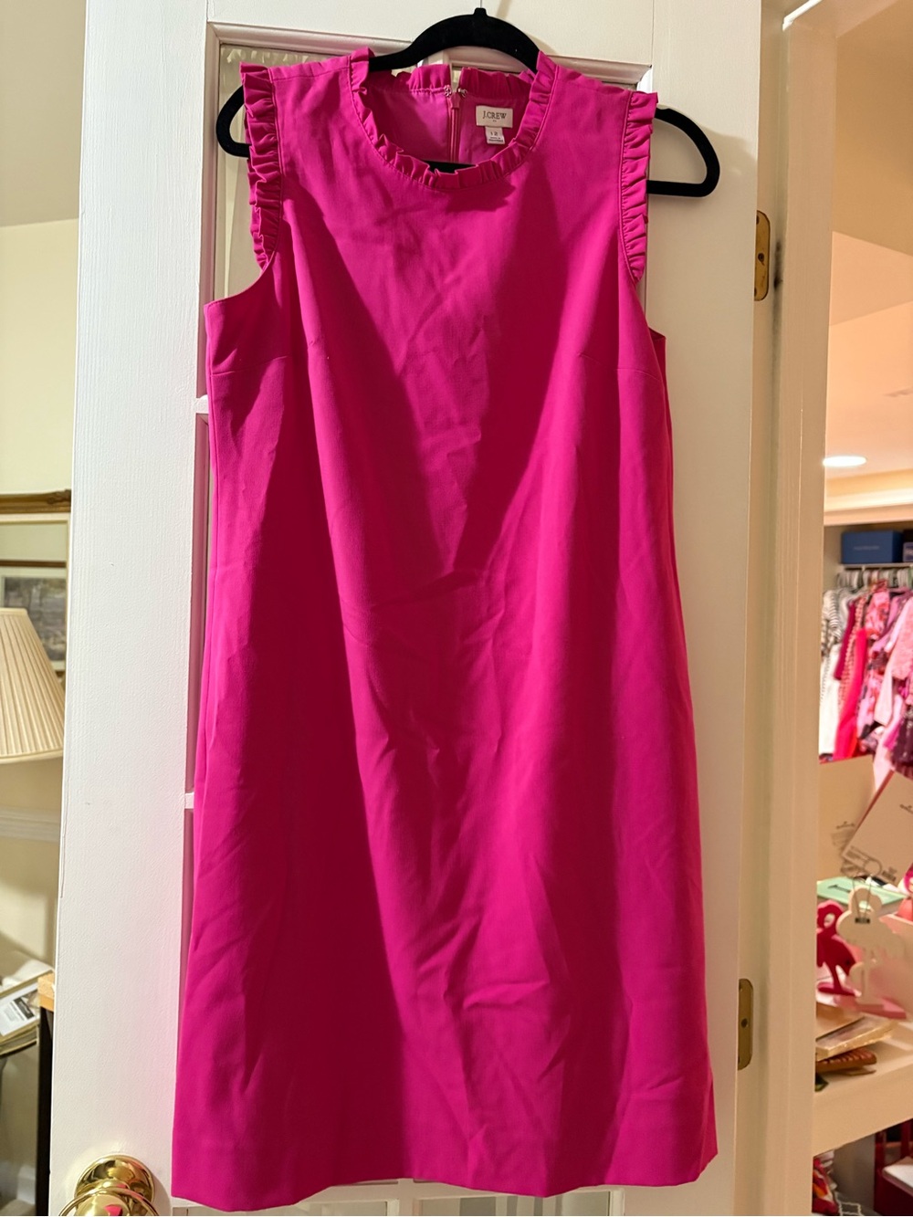 J. Crew Factory Sleeveless Ruffle-Trim Shift Dress in Hot Pink